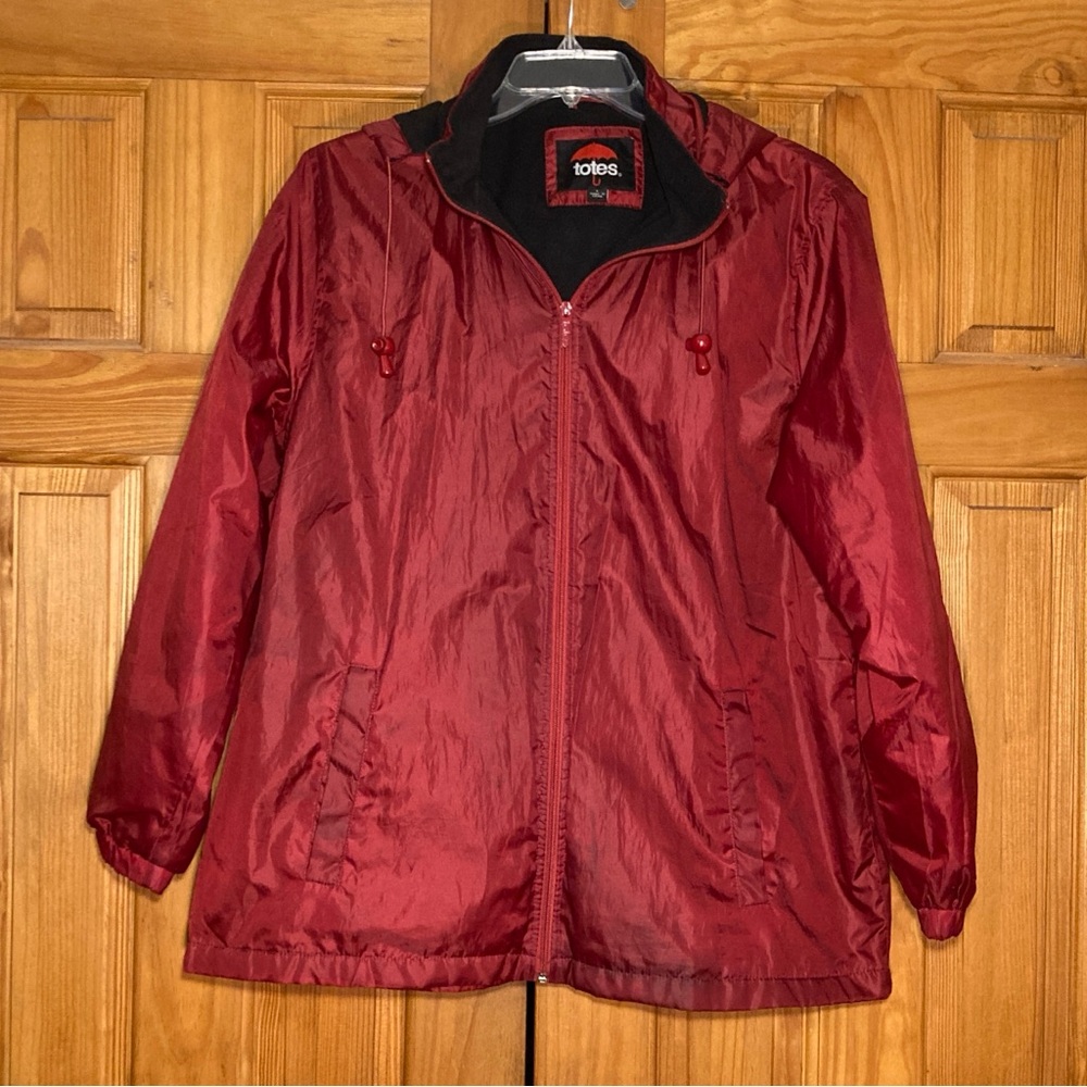 EUC Totes Water Resistant Rain Jacket Hooded Lightweight Coat Red Size L Large